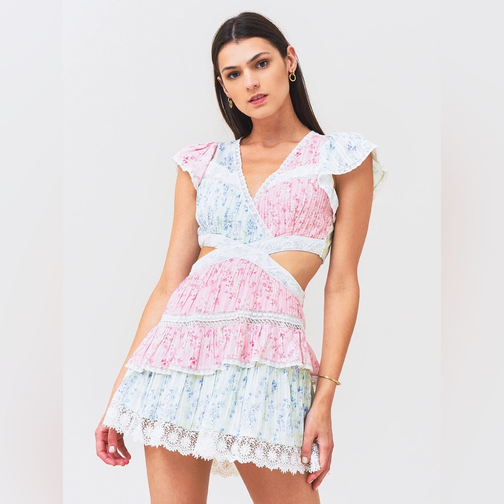 LoveShackFancy Pink and Blue Floral Mini Dress